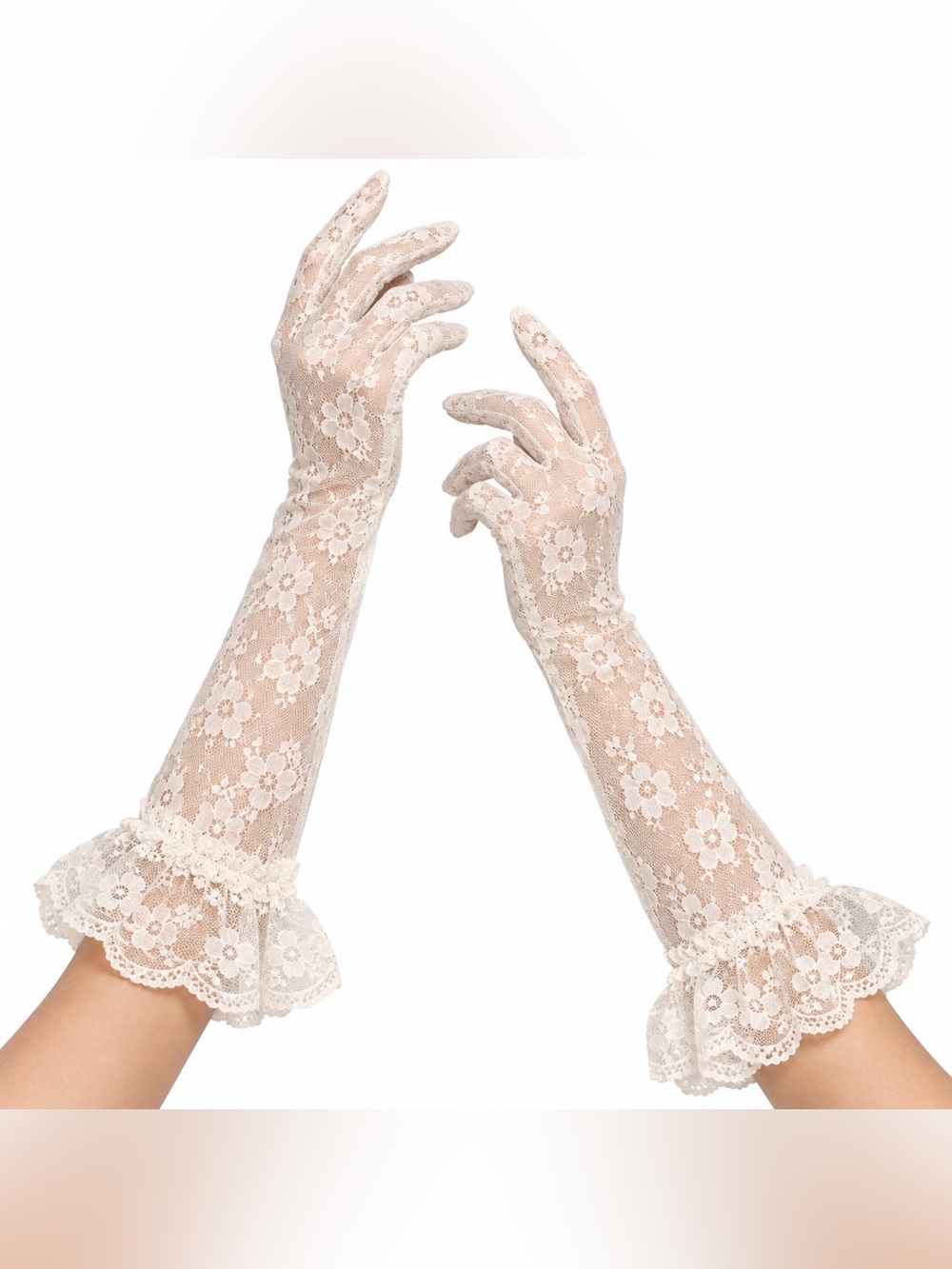 Vintage White Floral Lace Opera Costume Gloves One Size
